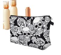 Bolsa de cosméticos de viaje, maquillaje con estampado de calavera de 8.66 | pulgadas, bolsa de poliéster impermeable, ligera, portátil, para mujeres, niñas, damas, ideal para viajes, rutina diaria