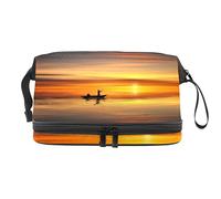 Bolsa de cosméticos de viaje multifuncional con asa, barco solitario al atardecer, bolsa de cosméticos de viaje de gran capacidad, Varios colores, 27x15x14 cm/10.6x5.9x5.5 in