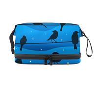 Bolsa de cosméticos de viaje multifuncional con asa, bolsa de cosméticos de viaje de gran capacidad, azul y Blace Birds-01, Varios colores, 27x15x14 cm/10.6x5.9x5.5 in