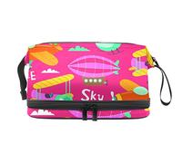 Bolsa de cosméticos de viaje multifuncional con asa, bolsa de cosméticos de viaje de gran capacidad, avión de vuelo del cielo, Varios colores, 27x15x14 cm/10.6x5.9x5.5 in