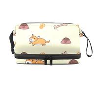 Bolsa de cosméticos de viaje multifuncional con asa, bolsa de cosméticos de viaje de gran capacidad, bonito patrón de hueso de pata de perro corgi galés, Varios colores, 27x15x14 cm/10.6x5.9x5.5 in