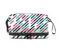 Bolsa de cosméticos de viaje multifuncional con asa, bolsa de cosméticos de viaje de gran capacidad, barra verde, rosa y negra, Varios colores, 27x15x14 cm/10.6x5.9x5.5 in