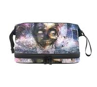 Bolsa de cosméticos de viaje multifuncional con asa, bolsa de cosméticos de viaje de gran capacidad, calavera abstracta galaxia tierra, Varios colores, 27x15x14 cm/10.6x5.9x5.5 in