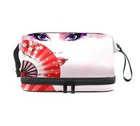 Bolsa de cosméticos de viaje multifuncional con asa, bolsa de cosméticos de viaje de gran capacidad, color rosa japonés cereza pintura abstracta mujer cara ventilador 0, Varios colores, 27x15x14 cm/10.6x5.9x5.5 in