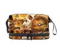 Bolsa de cosméticos de viaje multifuncional con asa, bolsa de cosméticos de viaje de gran capacidad, calavera brújula tesoro, Varios colores, 27x15x14 cm/10.6x5.9x5.5 in