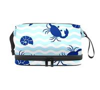 Bolsa de cosméticos de viaje multifuncional con asa, bolsa de cosméticos de viaje de gran capacidad, cangrejo azul real azul claro onda, Varios colores, 27x15x14 cm/10.6x5.9x5.5 in