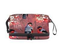Bolsa de cosméticos de viaje multifuncional con asa, bolsa de cosméticos de viaje de gran capacidad, diseño de bullfinch Birds, Varios colores, 27x15x14 cm/10.6x5.9x5.5 in