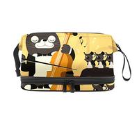 Bolsa de cosméticos de viaje multifuncional con asa, bolsa de cosméticos de viaje de gran capacidad, divertida música, gato toca el violín, Varios colores, 27x15x14 cm/10.6x5.9x5.5 in