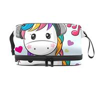 Bolsa de cosméticos de viaje multifuncional con asa, bolsa de cosméticos de viaje de gran capacidad, divertida vaca de unicornio I Love Music, Varios colores, 27x15x14 cm/10.6x5.9x5.5 in