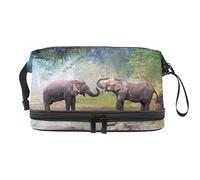 Bolsa de cosméticos de viaje multifuncional con asa, bolsa de cosméticos de viaje de gran capacidad, dos elefantes jugando al bosque acuático, Varios colores, 27x15x14 cm/10.6x5.9x5.5 in