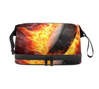 Bolsa de cosméticos de viaje multifuncional con asa, bolsa de cosméticos de viaje de gran capacidad, hockey sobre hielo con fuego de llama, Varios colores, 27x15x14 cm/10.6x5.9x5.5 in