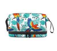 Bolsa de cosméticos de viaje multifuncional con asa, bolsa de cosméticos de viaje de gran capacidad, hermoso descanso para loros, mosca, palma tropical, Varios colores, 27x15x14 cm/10.6x5.9x5.5 in