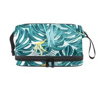 Bolsa de cosméticos de viaje multifuncional con asa, bolsa de cosméticos de viaje de gran capacidad, hojas tropicales de verano, Varios colores, 27x15x14 cm/10.6x5.9x5.5 in