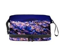 Bolsa de cosméticos de viaje multifuncional con asa, bolsa de cosméticos de viaje de gran capacidad, increíble noche griega Santorini, Varios colores, 27x15x14 cm/10.6x5.9x5.5 in