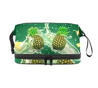 Bolsa de cosméticos de viaje multifuncional con asa, bolsa de cosméticos de viaje de gran capacidad, jugo de piña, fondo verde, Varios colores, 27x15x14 cm/10.6x5.9x5.5 in