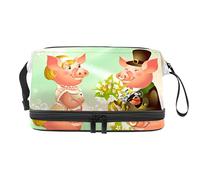 Bolsa de cosméticos de viaje multifuncional con asa, bolsa de cosméticos de viaje de gran capacidad, lindo cerdo pareja feliz día de San Valentín, Varios colores, 27x15x14 cm/10.6x5.9x5.5 in