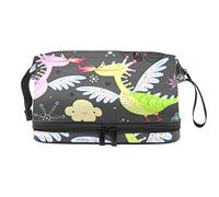 Bolsa de cosméticos de viaje multifuncional con asa, bolsa de cosméticos de viaje de gran capacidad, lindos dinosaurios voladores, Varios colores, 27x15x14 cm/10.6x5.9x5.5 in