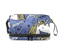 Bolsa de cosméticos de viaje multifuncional con asa, bolsa de cosméticos de viaje de gran capacidad, lindo animal de dibujos animados hipster unicornio caballo, Varios colores, 27x15x14 cm/10.6x5.9x5.5 in