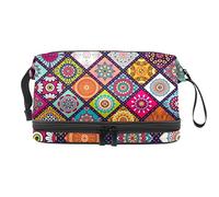 Bolsa de cosméticos de viaje multifuncional con asa, bolsa de cosméticos de viaje de gran capacidad, mandalas de flores, Varios colores, 27x15x14 cm/10.6x5.9x5.5 in