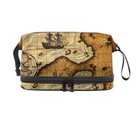 Bolsa de cosméticos de viaje multifuncional con asa, bolsa de cosméticos de viaje de gran capacidad, mapa del tesoro náutico pirata vintage, Varios colores, 27x15x14 cm/10.6x5.9x5.5 in
