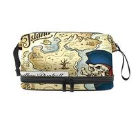 Bolsa de cosméticos de viaje multifuncional con asa, bolsa de cosméticos de viaje de gran capacidad, mapa del tesoro de la isla de calavera, Varios colores, 27x15x14 cm/10.6x5.9x5.5 in