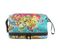 Bolsa de cosméticos de viaje multifuncional con asa, bolsa de cosméticos de viaje de gran capacidad, mapa de Asia lugares de interés, Varios colores, 27x15x14 cm/10.6x5.9x5.5 in