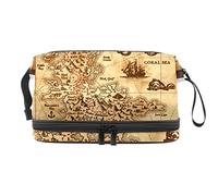 Bolsa de cosméticos de viaje multifuncional con asa, bolsa de cosméticos de viaje de gran capacidad, mapa del tesoro náutico pirata vintage, Varios colores, 27x15x14 cm/10.6x5.9x5.5 in
