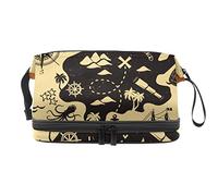 Bolsa de cosméticos de viaje multifuncional con asa, bolsa de cosméticos de viaje de gran capacidad, mapa del tesoro náutico pirata vintage, Varios colores, 27x15x14 cm/10.6x5.9x5.5 in