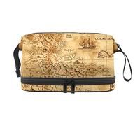 Bolsa de cosméticos de viaje multifuncional con asa, bolsa de cosméticos de viaje de gran capacidad, mapa del tesoro pirata, Varios colores, 27x15x14 cm/10.6x5.9x5.5 in
