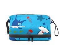 Bolsa de cosméticos de viaje multifuncional con asa, bolsa de cosméticos de viaje de gran capacidad, peces marinos y océanos, Varios colores, 27x15x14 cm/10.6x5.9x5.5 in