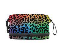 Bolsa de cosméticos de viaje multifuncional con asa, bolsa de cosméticos de viaje de gran capacidad, patrón de leopardo, rojo, amarillo, morado, verde, Varios colores, 27x15x14 cm/10.6x5.9x5.5 in