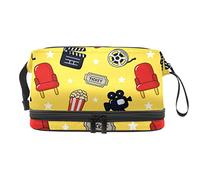Bolsa de cosméticos de viaje multifuncional con asa, bolsa de cosméticos de viaje de gran capacidad, patrón de cine, Varios colores, 27x15x14 cm/10.6x5.9x5.5 in