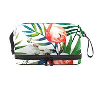 Bolsa de cosméticos de viaje multifuncional con asa, bolsa de cosméticos de viaje de gran capacidad, pintada a mano, diseño de flamencos tropicales, Varios colores, 27x15x14 cm/10.6x5.9x5.5 in