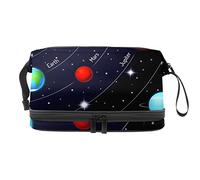 Bolsa de cosméticos de viaje multifuncional con asa, bolsa de cosméticos de viaje de gran capacidad, sistema solar del espacio exterior, Marte Tierra, Varios colores, 27x15x14 cm/10.6x5.9x5.5 in
