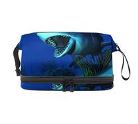 Bolsa de cosméticos de viaje multifuncional con asa, bolsa de cosméticos de viaje de gran capacidad, tiburón blanco 3D nadando en el océano, Varios colores, 27x15x14 cm/10.6x5.9x5.5 in