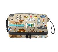 Bolsa de cosméticos de viaje multifuncional con asa, bolsa de cosméticos de viaje de gran capacidad, tesoro de barco pirata, Varios colores, 27x15x14 cm/10.6x5.9x5.5 in