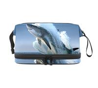 Bolsa de cosméticos de viaje multifuncional con asa, bolsa de cosméticos de viaje de gran capacidad, tiburón mosca mar, Varios colores, 27x15x14 cm/10.6x5.9x5.5 in
