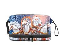 Bolsa de cosméticos de viaje multifuncional con asa, bolsa de cosméticos de viaje de gran capacidad, un triple ruso de caballos con Papá Noel paseos en el bosque de invierno, Varios colores, 27x15x14 cm/10.6x5.9x5.5 in