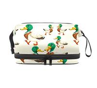 Bolsa de cosméticos de viaje multifuncional con asa, bonita caricatura, divertida cabeza de patos verdes, bolsa de cosméticos de viaje de gran capacidad, Varios colores, 27x15x14 cm/10.6x5.9x5.5 in