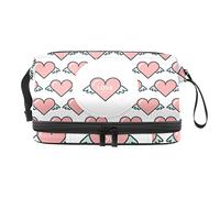 Bolsa de cosméticos de viaje multifuncional con asa, bonito patrón de amor de corazones voladores, bolsa de cosméticos de viaje de gran capacidad, Varios colores, 27x15x14 cm/10.6x5.9x5.5 in