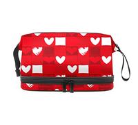 Bolsa de cosméticos de viaje multifuncional con asa, día de San Valentín, patrón de corazón rojo, bolsa de cosméticos de viaje de gran capacidad, Varios colores, 27x15x14 cm/10.6x5.9x5.5 in