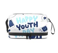 Bolsa de cosméticos de viaje multifuncional con asa, dibujada a mano, para el día de la juventud, bolsa de cosméticos de viaje de gran capacidad, Varios colores, 27x15x14 cm/10.6x5.9x5.5 in