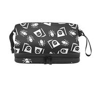 Bolsa de cosméticos de viaje multifuncional con asa, diseño de araña blanca y negra de Halloween y ángel de la muerte, bolsa de cosméticos de viaje de gran capacidad, Varios colores, 27x15x14 cm/10.6x5.9x5.5 in