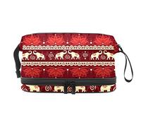 Bolsa de cosméticos de viaje multifuncional con asa, elefantes sin costuras, creencia religiosa roja, bolsa de cosméticos de viaje de gran capacidad, Varios colores, 27x15x14 cm/10.6x5.9x5.5 in