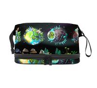Bolsa de cosméticos de viaje multifuncional con asa, Etapas-Evolucion-Tierra-Creacion-Dibujos-Animados-Varios-Iconos-Colores-Plantas-Animales, bolsa de cosméticos de viaje de gran capacidad, Varios colores, 27x15x14 cm/10.6x5.9x5.5 in