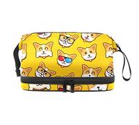 Bolsa de cosméticos de viaje multifuncional con asa, expresión de corgi de perros amarillos, bolsa de cosméticos de viaje de gran capacidad, Varios colores, 27x15x14 cm/10.6x5.9x5.5 in