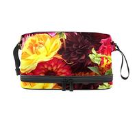 Bolsa de cosméticos de viaje multifuncional con asa, flor de peonía brillante, flor amarilla y roja, bolsa de cosméticos de viaje de gran capacidad, Varios colores, 27x15x14 cm/10.6x5.9x5.5 in