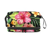 Bolsa de cosméticos de viaje multifuncional con asa, flores tropicales de acuarela de verano, bolsa de cosméticos de viaje de gran capacidad, Varios colores, 27x15x14 cm/10.6x5.9x5.5 in