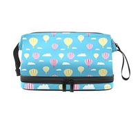 Bolsa de cosméticos de viaje multifuncional con asa, globos de aire caliente, patrón amarillo y rosa, bolsa de cosméticos de viaje de gran capacidad, Varios colores, 27x15x14 cm/10.6x5.9x5.5 in
