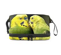 Bolsa de cosméticos de viaje multifuncional con asa, loros, pareja, beso, periquito, bolsa de cosméticos de viaje de gran capacidad, Varios colores, 27x15x14 cm/10.6x5.9x5.5 in